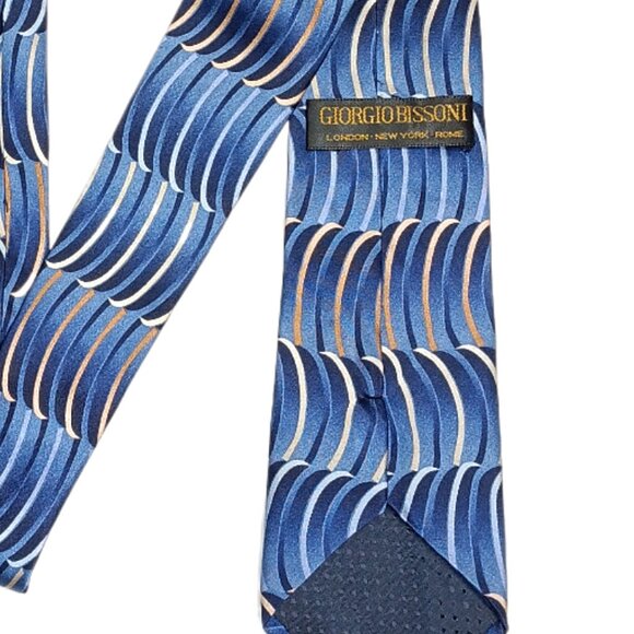 Giorgio Bissoni Silk Tie Boy's 52” Blue Geometric Designer Classic Tie New - Picture 4 of 4